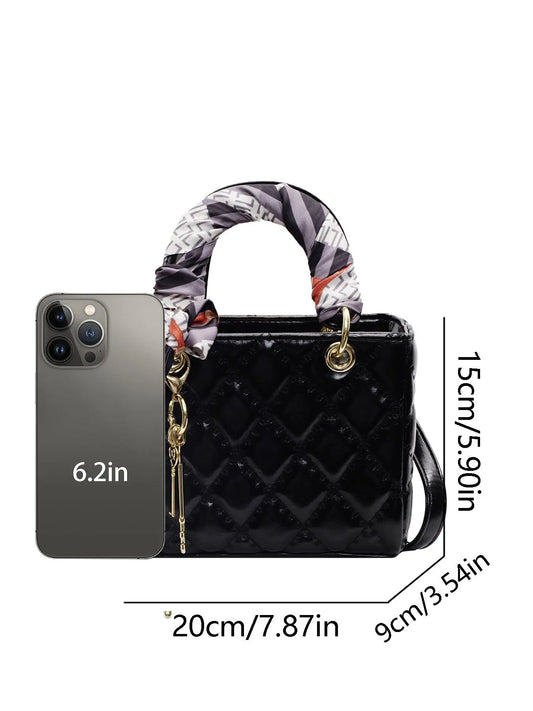 Women's Elegant Diamond Quilted Handbag, PU Leather Handbag, Fashionable Chain Strap Crossbody Bag for Daily Used, Casual Trendy Versatile High-quality Daily Commuting Bag, Elegant Bags