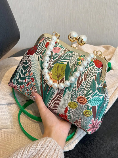 Women's Elegant Floral & Leaf Print Crossbody Bag, Colorblock Shoulder Bag for Daily Use, Casual Versatile Daily Commuting Bag