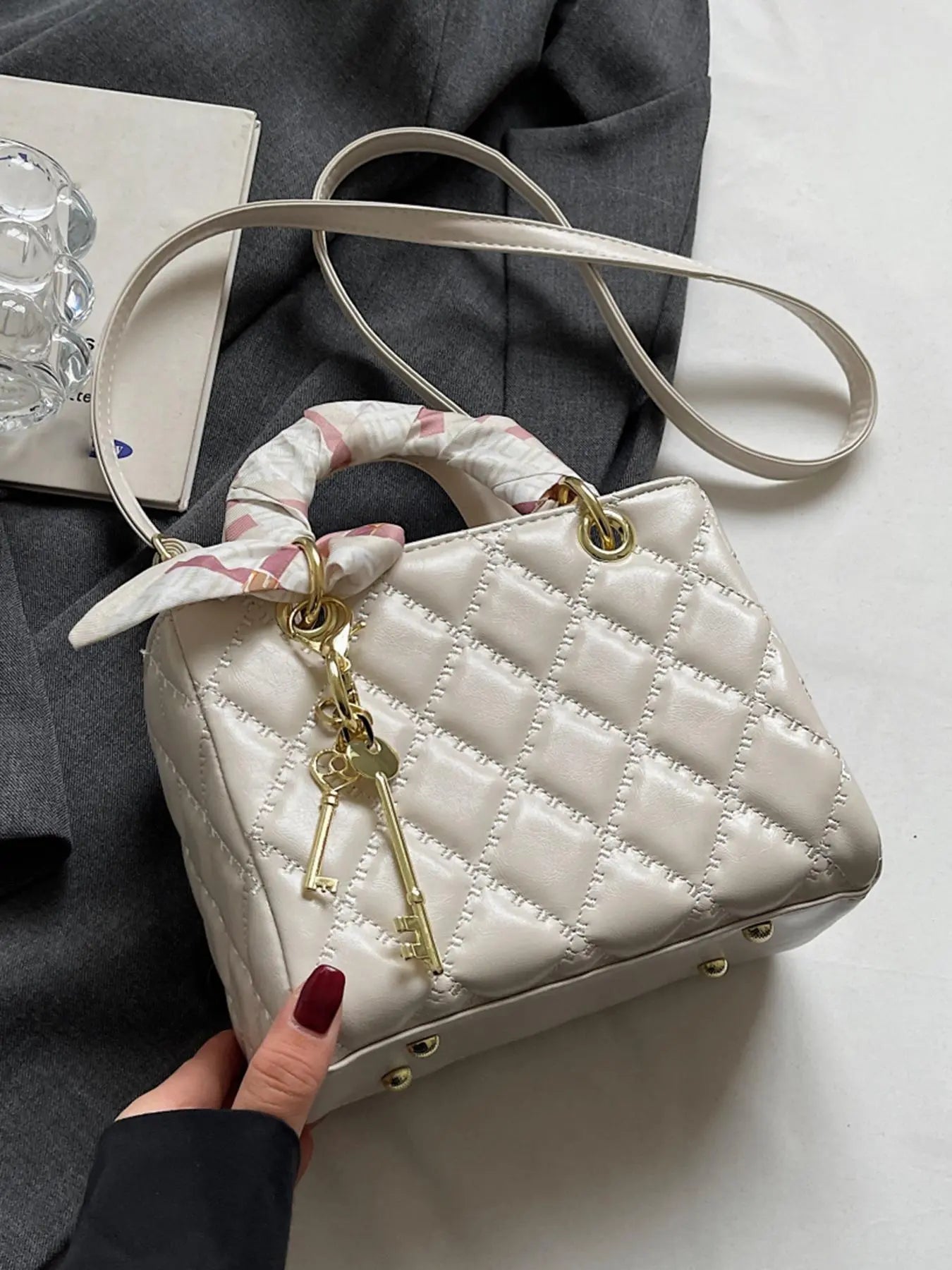 Women's Elegant Diamond Quilted Handbag, PU Leather Handbag, Fashionable Chain Strap Crossbody Bag for Daily Used, Casual Trendy Versatile High-quality Daily Commuting Bag, Elegant Bags