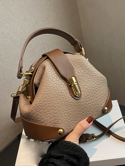Women's Elegant Colorblock Handbag, Fashionable PU Leather Crossbody Shoulder Bag, Casual Trendy Versatile High-end Commuting Bag