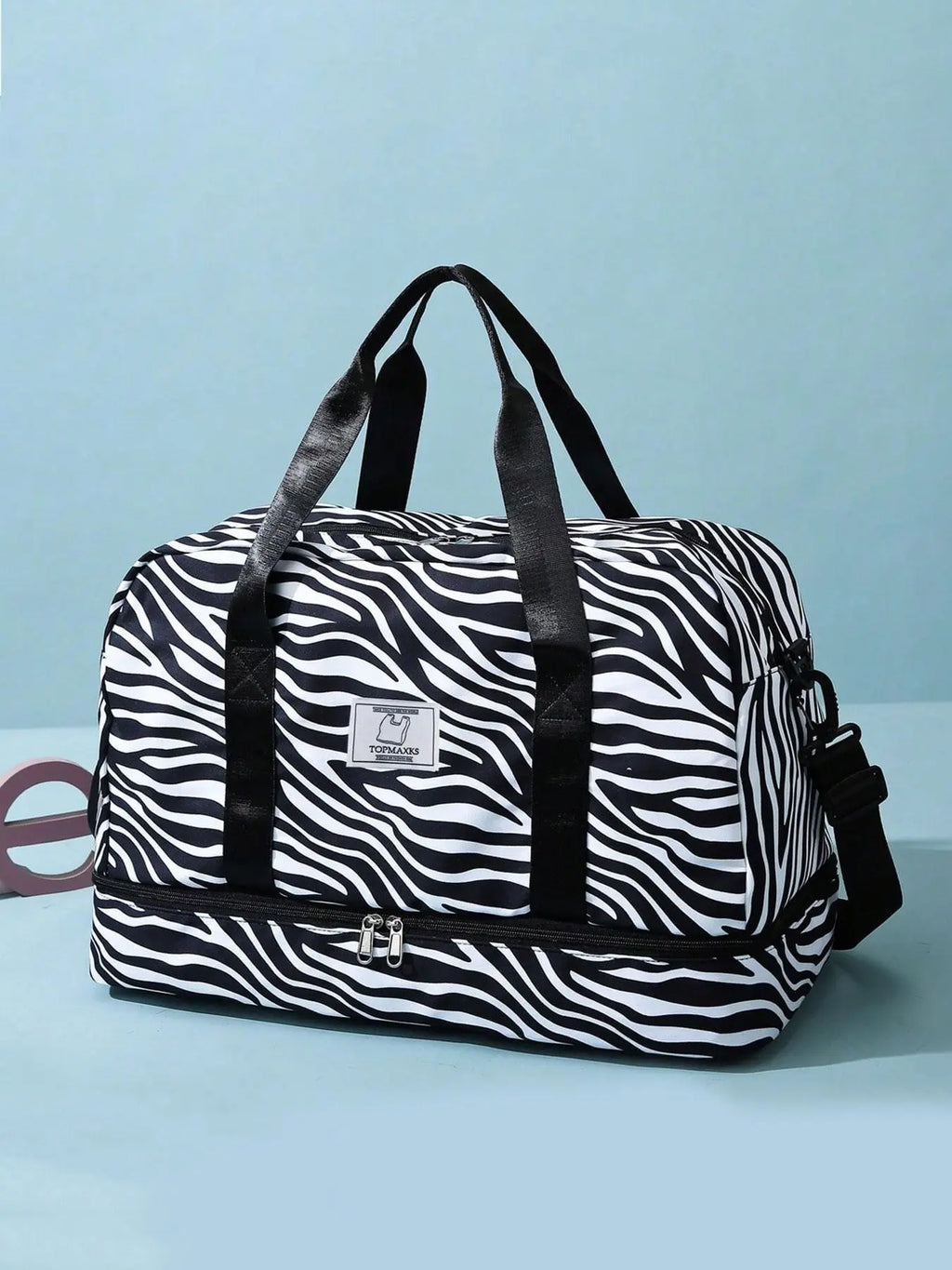 Animal pattern personalized large capacity zipper travel bag, shoulder bag, neutral dry wet separation handbag, simple and fashionable pattern design, suitable for office workers and travelers