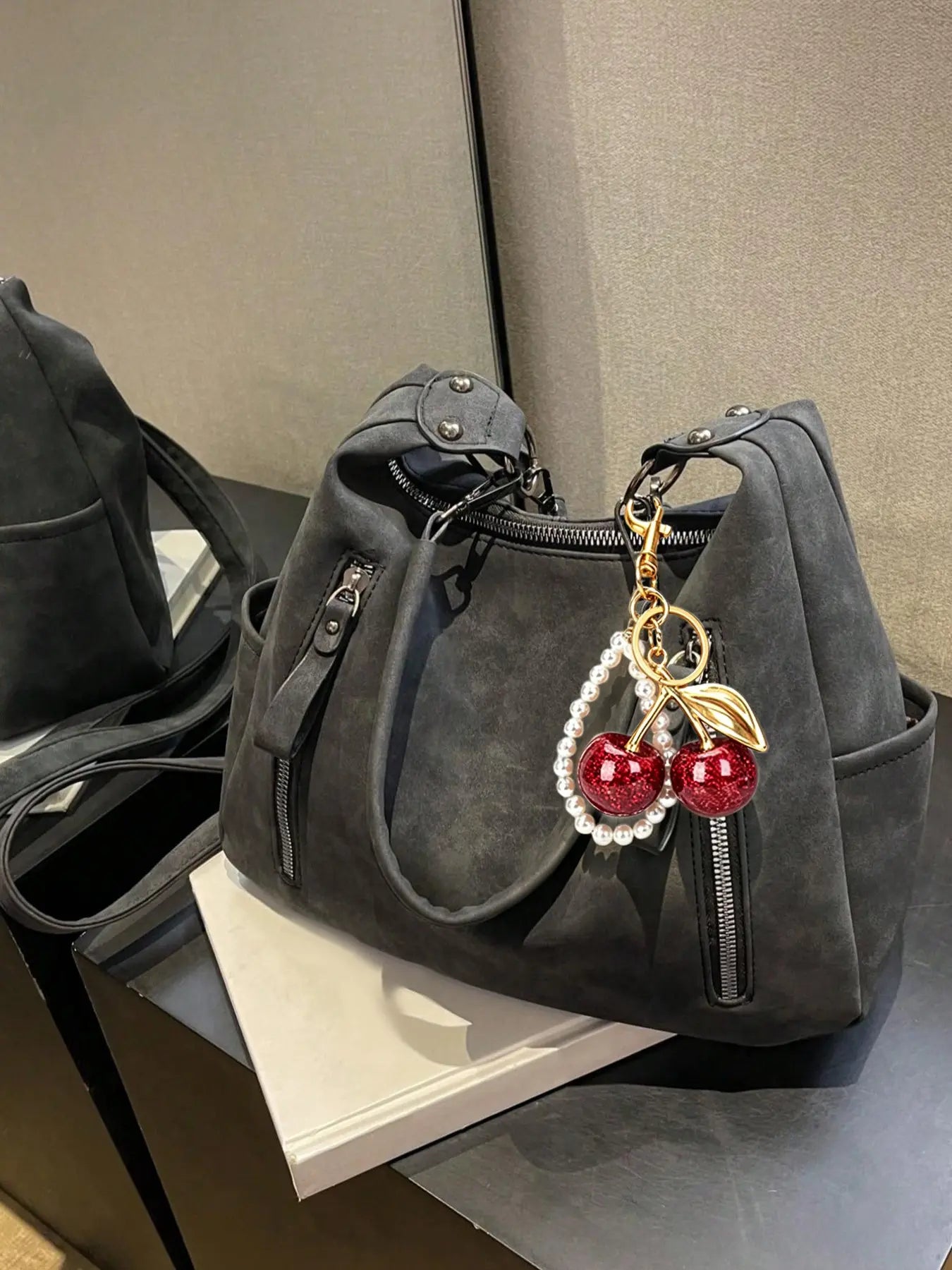 PU hobo bag solid color zipper large capacity college students novice white-collar office business commuting work bag Fashion Studded Decor Solid Color Zipper Shoulder Bag, Women's Trendy Chic Crossbody Bag Crossbody Handbag for School & Party