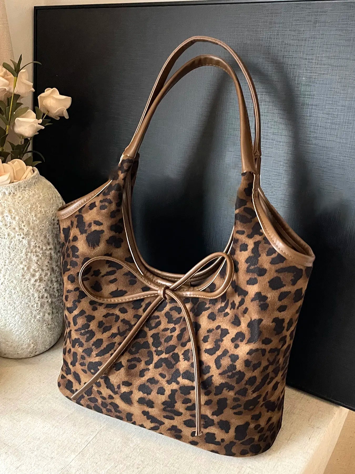 Women's Elegant Bow Decorated Shoulder Bag, Fashionable Solid Color Large Capacity Bag for Daily Used, Casual Trendy Commuting Bag, Elegant Commuter Bag