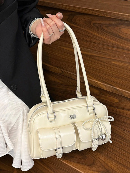 Women's Elegant Solid Color Shoulder Bag, Fashionable Pu Leather Bag for Daily Used, Casual Trendy Versatile High-quality Daily Commuting Bag