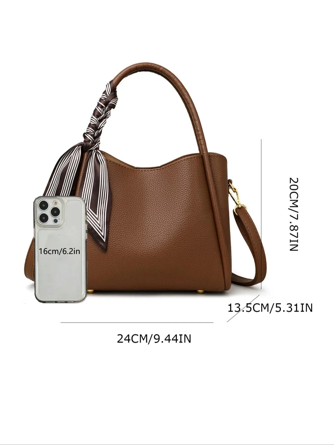 Women's Elegant Lychee Pattern Handbag with Twilly Scarf Decor, Trendy Versatile Crossbody Bag, Fashionable Shoulder Bag for Daily Use, Fashionable Unique Bags, Crossbody Shoulder Purses