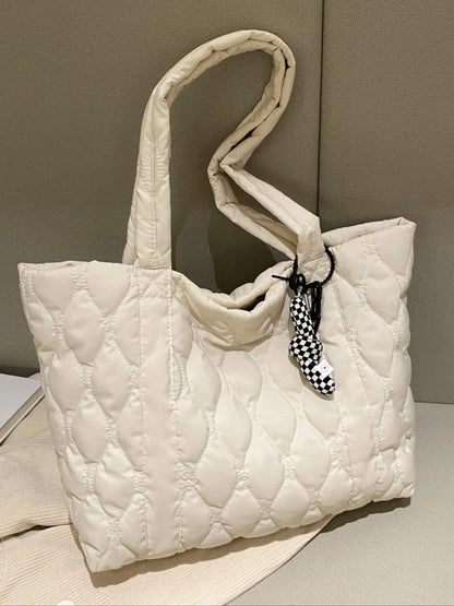 Women's Solid Color Puffer Quilted Design Shoulder Bag with Pom Pom Charm, Fashionable Large Capacity Tote Bag for Daily Used, Casual Commuter Bag, Casual Trendy Versatile High-quality Daily Commuting Bag