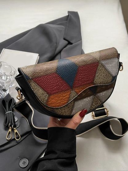 Women's Retro Solid Color Saddle Bag, Wide Shoulder Strap Messenger Bag, Fashionable Classic Popular Shoulder Bag, Crossbody Shoulder Bag, Everyday Crossbody Bag, Suitable for Daily Outing