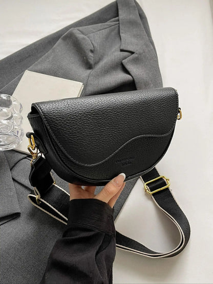 Women's Retro Solid Color Saddle Bag, Wide Shoulder Strap Messenger Bag, Fashionable Classic Popular Shoulder Bag, Crossbody Shoulder Bag, Everyday Crossbody Bag, Suitable for Daily Outing