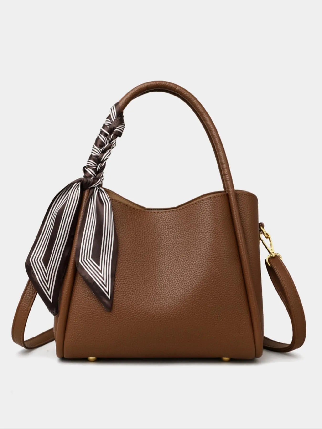 Women's Elegant Lychee Pattern Handbag with Twilly Scarf Decor, Trendy Versatile Crossbody Bag, Fashionable Shoulder Bag for Daily Use, Fashionable Unique Bags, Crossbody Shoulder Purses