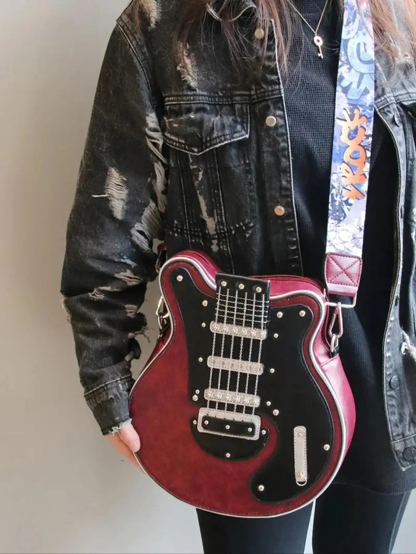 Street Style Guitar Design Purses, Casual Fashion Bag, Casual Crossbody Bags Women, Casual Handbag Satchel, Pu Leather Y2k Trendy Shoulder Bag, Vintage Crossbody Messenger Bag for Daily Party Use, Adjustable Crossbody Shoulder