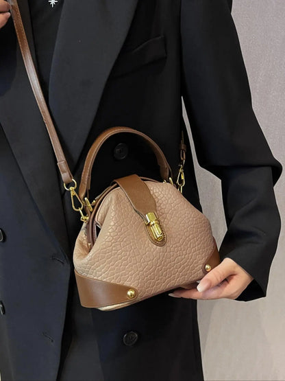Women's Elegant Colorblock Handbag, Fashionable PU Leather Crossbody Shoulder Bag, Casual Trendy Versatile High-end Commuting Bag