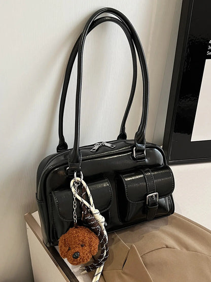 Women's Elegant Solid Color Shoulder Bag, Fashionable Pu Leather Bag for Daily Used, Casual Trendy Versatile High-quality Daily Commuting Bag