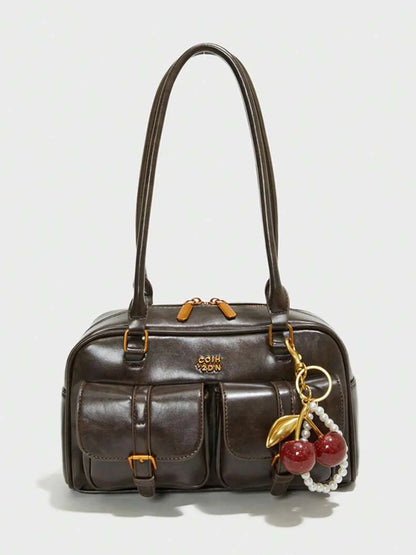 Women's Elegant Solid Color Shoulder Bag, Fashionable Pu Leather Bag for Daily Used, Casual Trendy Versatile High-quality Daily Commuting Bag