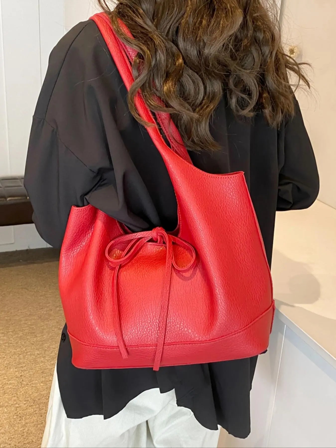 Women's Elegant Bow Decorated Shoulder Bag, Fashionable Solid Color Large Capacity Bag for Daily Used, Casual Trendy Commuting Bag, Elegant Commuter Bag