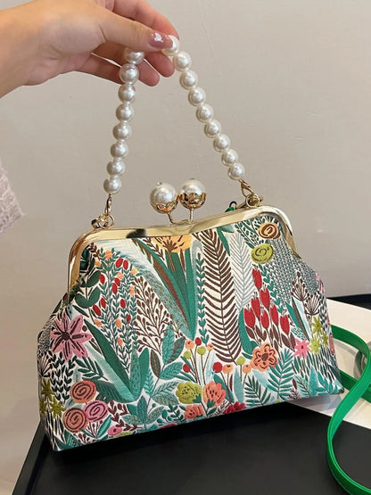 Women's Elegant Floral & Leaf Print Crossbody Bag, Colorblock Shoulder Bag for Daily Use, Casual Versatile Daily Commuting Bag