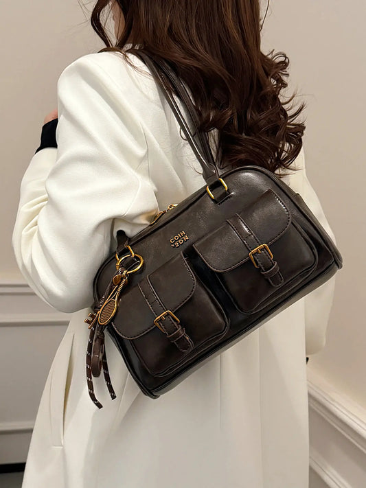 Women's Elegant Solid Color Shoulder Bag, Fashionable Pu Leather Bag for Daily Used, Casual Trendy Versatile High-quality Daily Commuting Bag