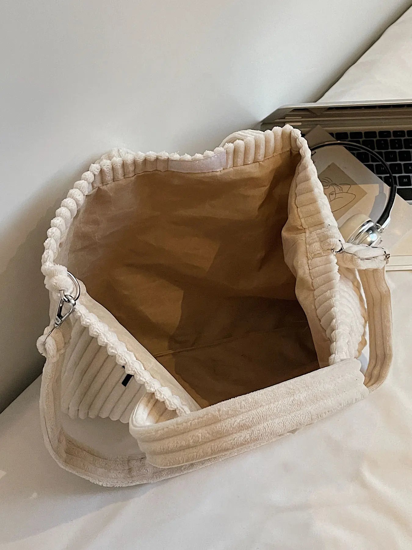 Retro Leisure Letter Embroidery Shoulder Tote Bag, Corduroy Ribbed Texture, Casual Top Handle & Crossbody Bag, Fashion Tote Bag, Fashionable Casual Bag, Suitable for Daily Commuting, Shopping Dating