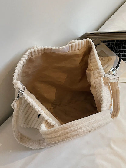 Retro Leisure Letter Embroidery Shoulder Tote Bag, Corduroy Ribbed Texture, Casual Top Handle & Crossbody Bag, Fashion Tote Bag, Fashionable Casual Bag, Suitable for Daily Commuting, Shopping Dating