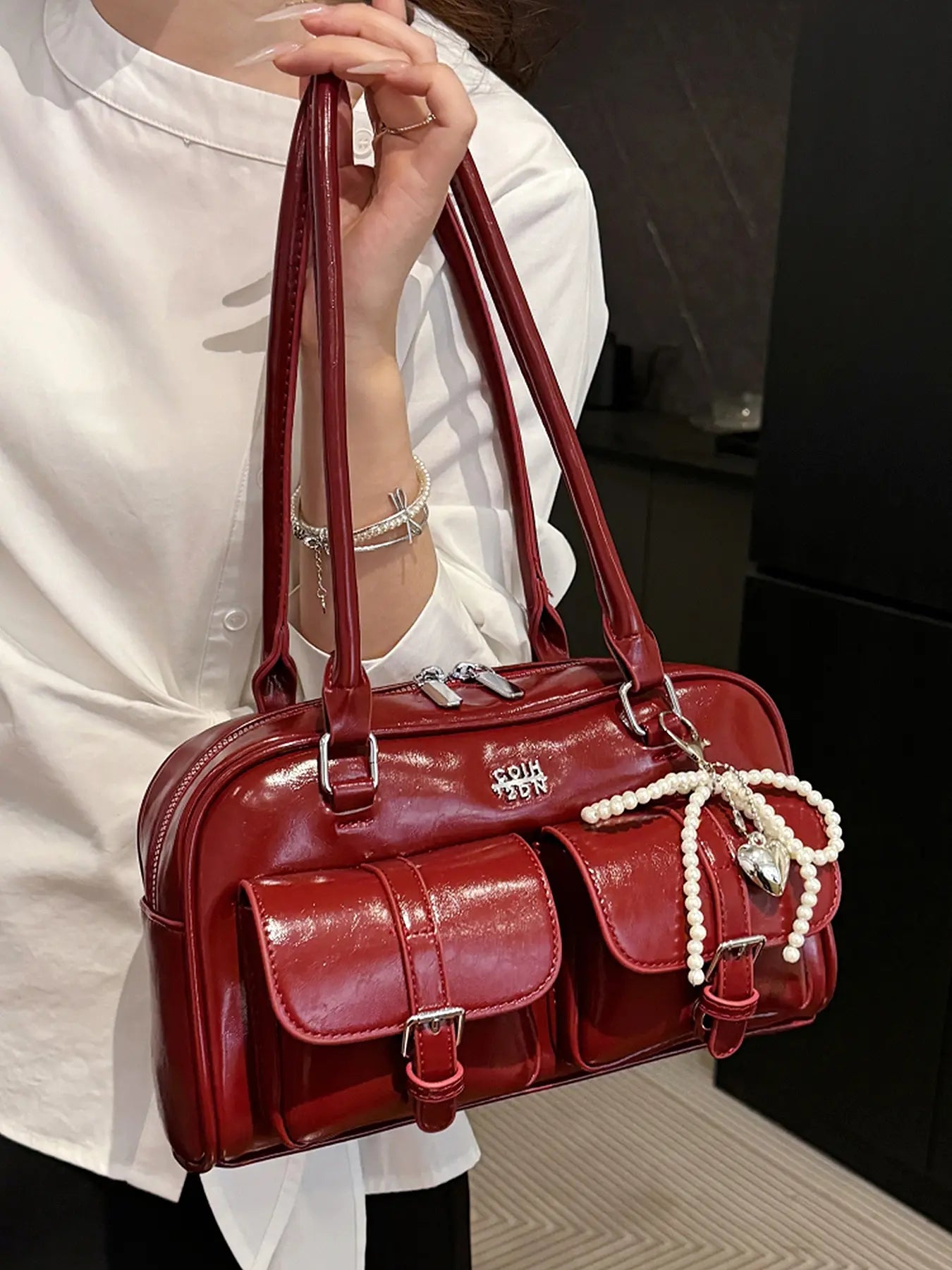 Women's Elegant Solid Color Shoulder Bag, Fashionable Pu Leather Bag for Daily Used, Casual Trendy Versatile High-quality Daily Commuting Bag