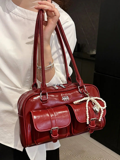 Women's Elegant Solid Color Shoulder Bag, Fashionable Pu Leather Bag for Daily Used, Casual Trendy Versatile High-quality Daily Commuting Bag