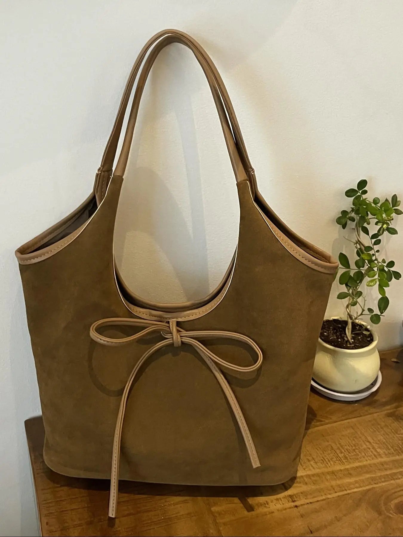 Women's Elegant Bow Decorated Shoulder Bag, Fashionable Solid Color Large Capacity Bag for Daily Used, Casual Trendy Commuting Bag, Elegant Commuter Bag