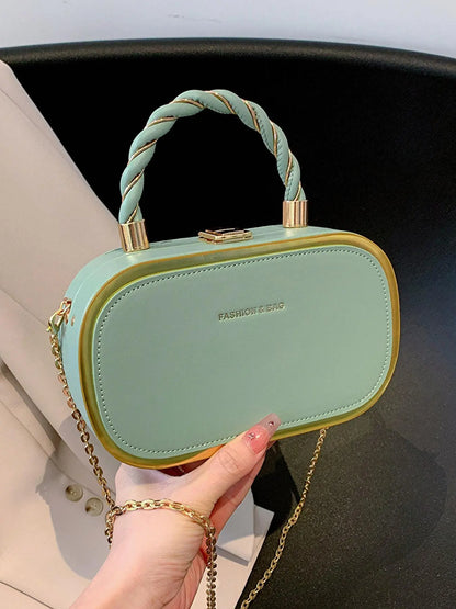 Women's Fashion Buckle Twisted Top Handle Chain Strap Crossbody Bag, Minimalist Letter Detail Metallic Trim Versatile Box Bag, Casual Shoulder Bag, Casual Crossbody Bags