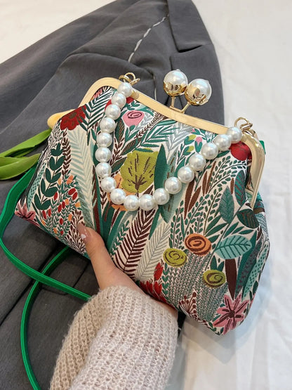 Women's Elegant Floral & Leaf Print Crossbody Bag, Colorblock Shoulder Bag for Daily Use, Casual Versatile Daily Commuting Bag