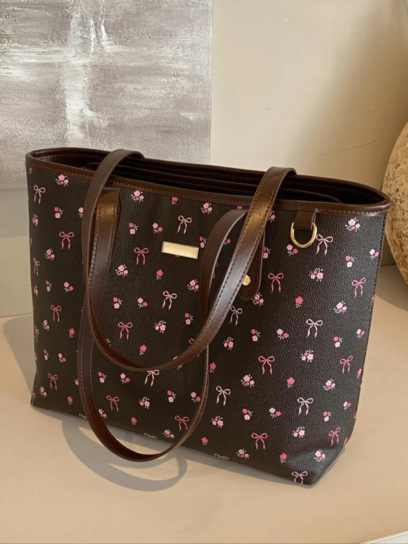 Valentine's Day Gift Women's Elegant Floral Bow Pattern Handbag, personality versatile Daily Shoulder Bag, simple exquisite Casual Fashion   High quality Daily Commuter Bag, Fashion Crossbody Bags