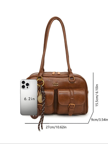 Women's Elegant Solid Color Shoulder Bag, Fashionable Pu Leather Bag for Daily Used, Casual Trendy Versatile High-quality Daily Commuting Bag