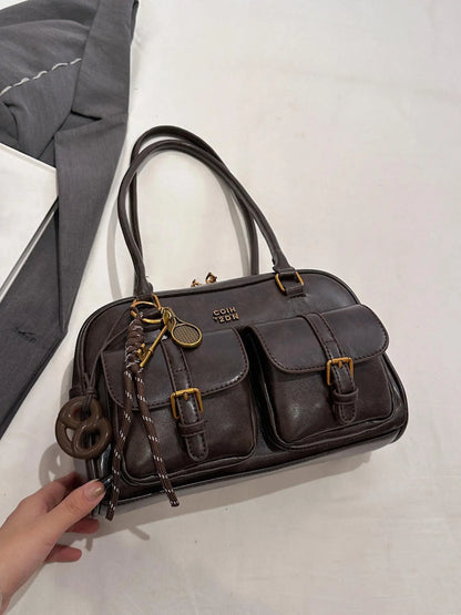 Women's Elegant Solid Color Shoulder Bag, Fashionable Pu Leather Bag for Daily Used, Casual Trendy Versatile High-quality Daily Commuting Bag