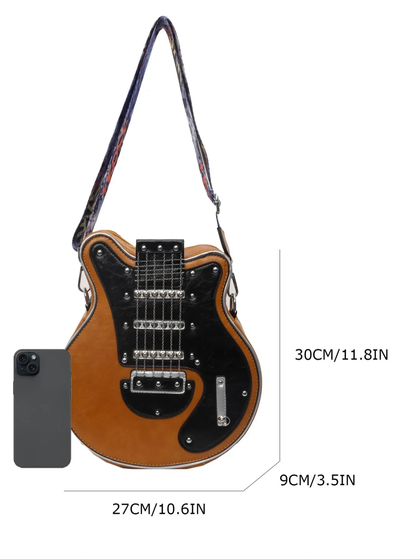 Street Style Guitar Design Purses, Casual Fashion Bag, Casual Crossbody Bags Women, Casual Handbag Satchel, Pu Leather Y2k Trendy Shoulder Bag, Vintage Crossbody Messenger Bag for Daily Party Use, Adjustable Crossbody Shoulder