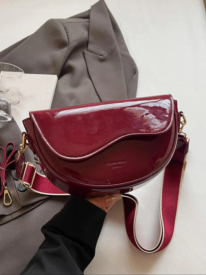 Women's Retro Solid Color Saddle Bag, Wide Shoulder Strap Messenger Bag, Fashionable Classic Popular Shoulder Bag, Crossbody Shoulder Bag, Everyday Crossbody Bag, Suitable for Daily Outing