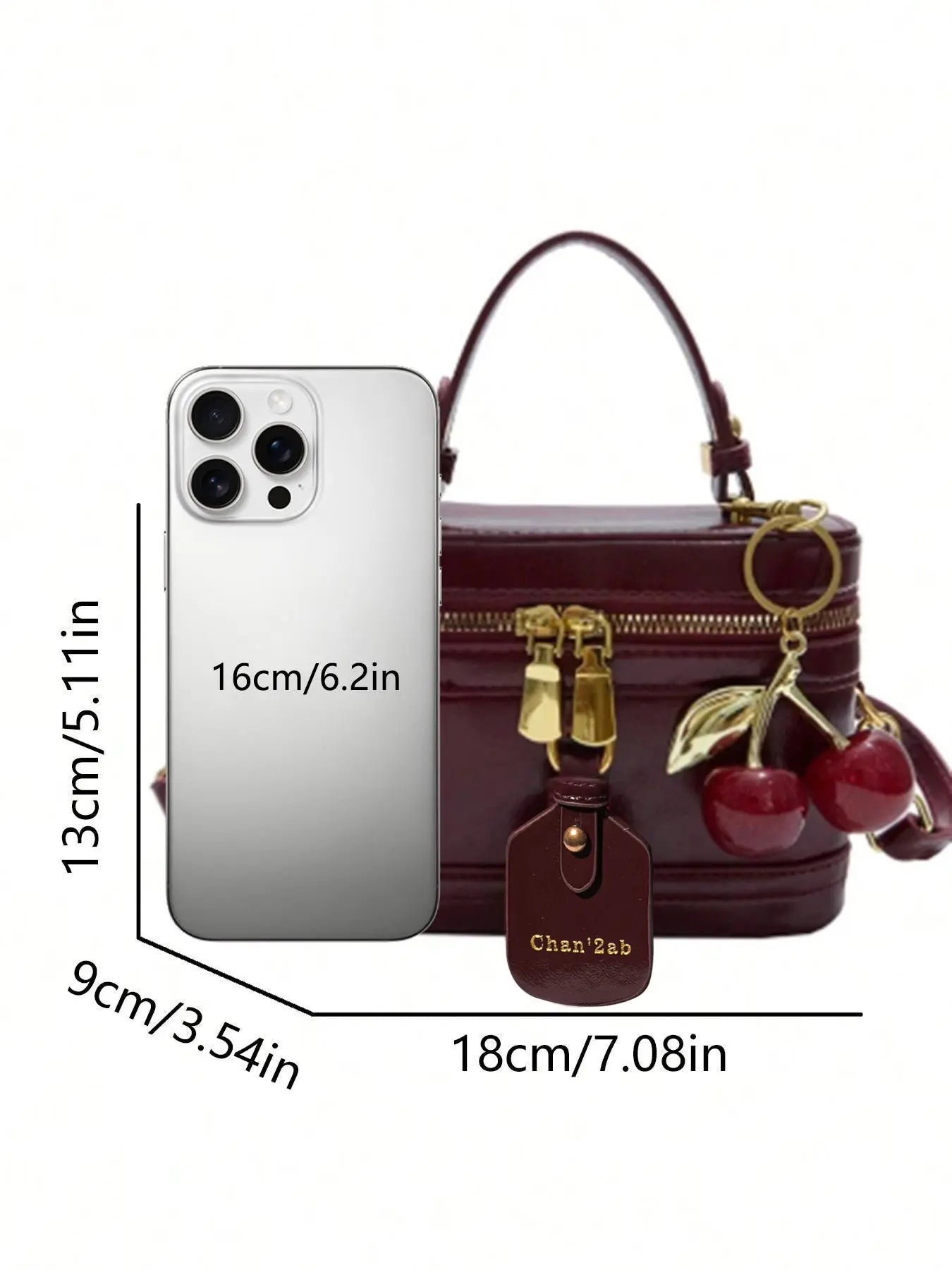 Valentine's Day gift Retro minimalist makeup box, Casual commuter bag, Casual zipper purse, suitable for handheld and italic use, cherry pendant, style, niche design handbag, suitable for daily commuting, shopping