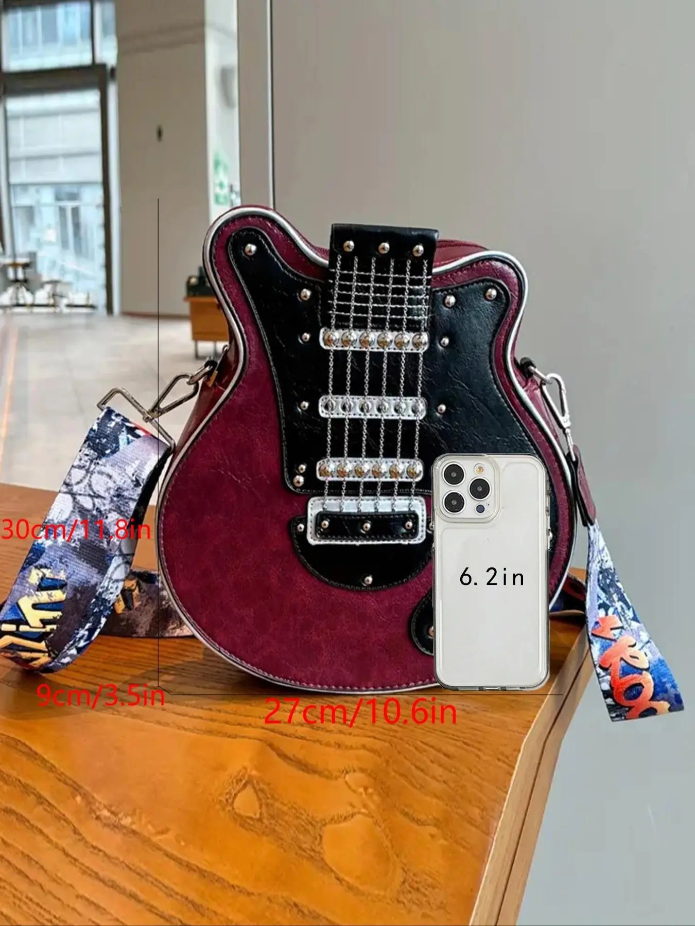 Street Style Guitar Design Purses, Casual Fashion Bag, Casual Crossbody Bags Women, Casual Handbag Satchel, Pu Leather Y2k Trendy Shoulder Bag, Vintage Crossbody Messenger Bag for Daily Party Use, Adjustable Crossbody Shoulder