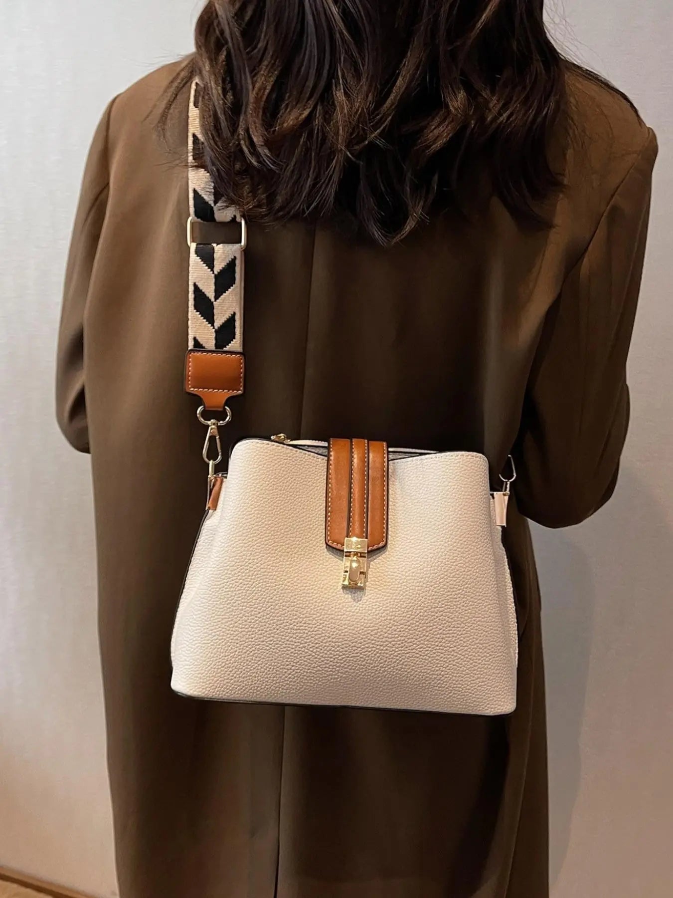 Women's Elegant Colorblock Shoulder Bag, Fashionable PU Leather Crossbody Bag for Daily Used, Casual Trendy Versatile High-quality Daily Commuting Bag, Crossbody Purse