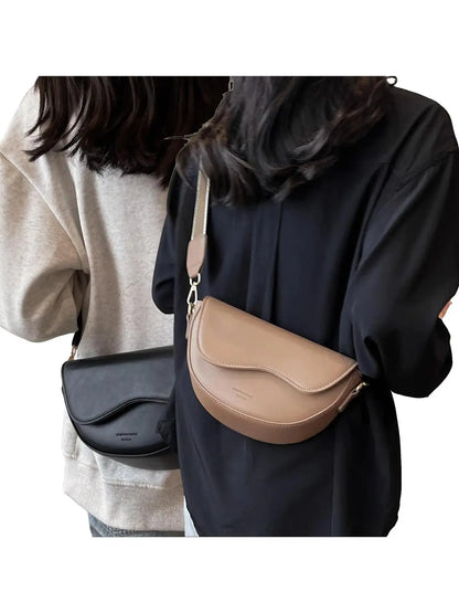 Women's Retro Solid Color Saddle Bag, Wide Shoulder Strap Messenger Bag, Fashionable Classic Popular Shoulder Bag, Crossbody Shoulder Bag, Everyday Crossbody Bag, Suitable for Daily Outing