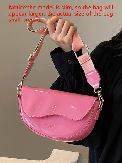 Women's Retro Solid Color Saddle Bag, Wide Shoulder Strap Messenger Bag, Fashionable Classic Popular Shoulder Bag, Crossbody Shoulder Bag, Everyday Crossbody Bag, Suitable for Daily Outing