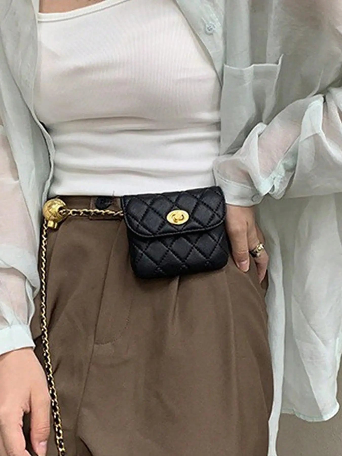 Women's Elegant  Quilted Design Chain Belt Bag,  Style Fashionable Pu Leather Fanny Pack for Daily Used, Casual Trendy Versatile High-quality Daily Commuting Bag, Bum Bag, Casual Waist Bag, Portable Waist Bag, Waist Packs