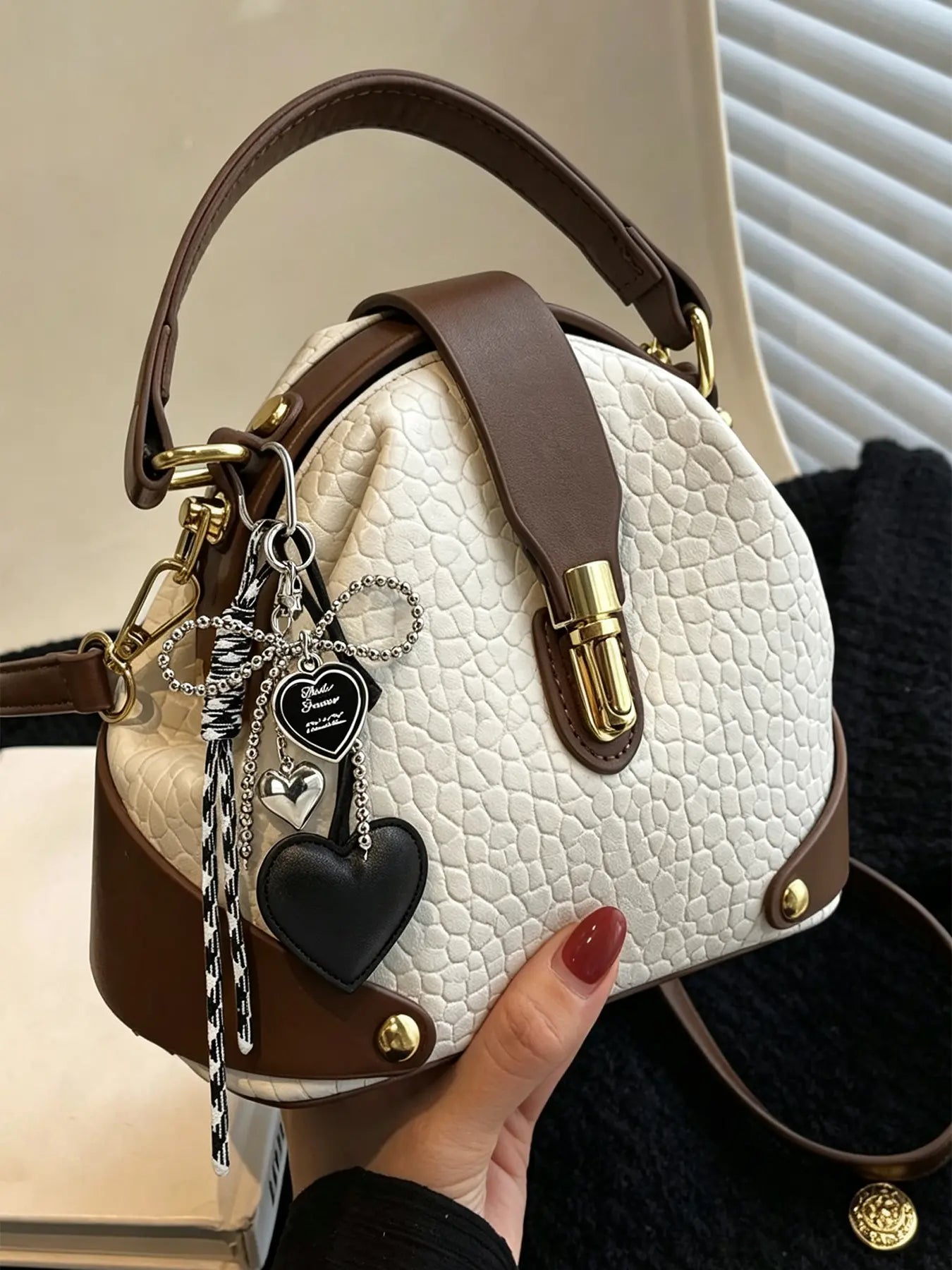 Women's Elegant Colorblock Handbag, Fashionable PU Leather Crossbody Shoulder Bag, Casual Trendy Versatile High-end Commuting Bag