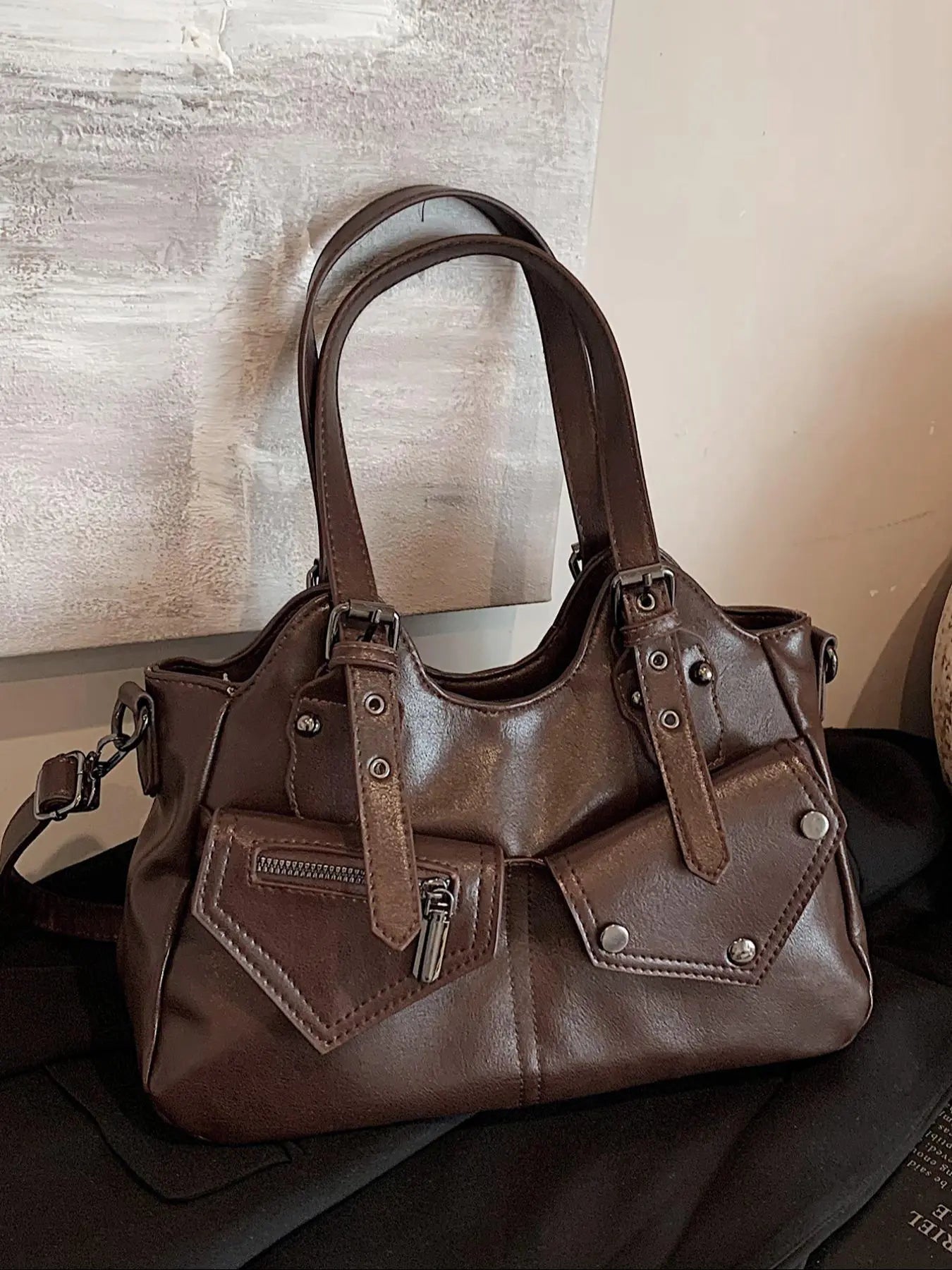 Women's Elegant Grommet Eyelet Design Tote Bag, Handbag Shoulder Purse, Fashionable Large Capacity Shoulder Bag, Casual Versatile Everyday Crossbody Bag for Daily Outings, Short Outings, Mothers Day Gift Ideas