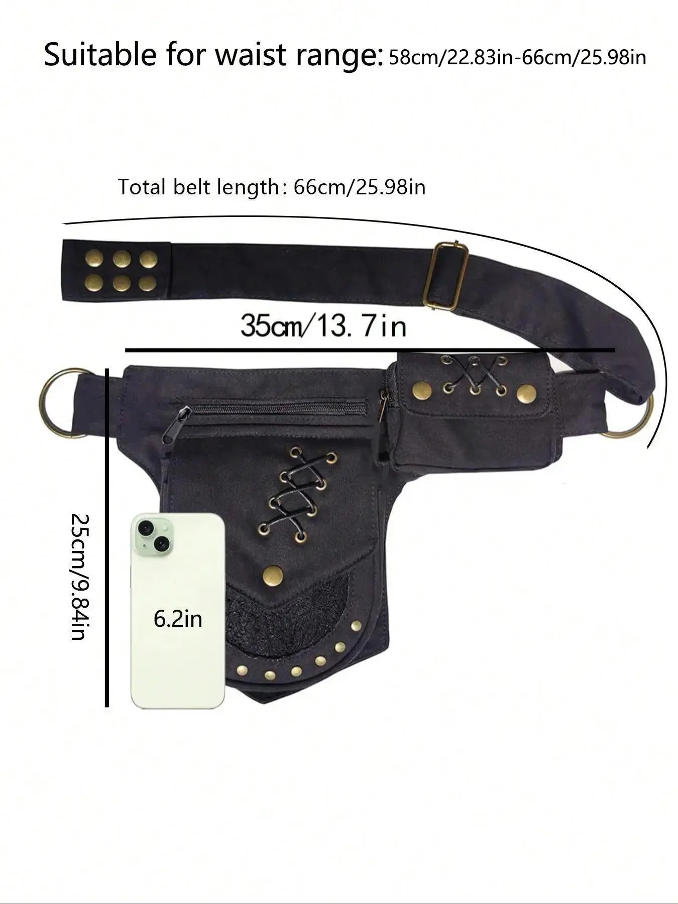 Women's Punk Style Rivet Embedded Fabric Leg Bag, Fashionable Outdoor Sports Running Bike Mountaineering Bag, Casual Versatile Zipper Leg Bag for Daily Used