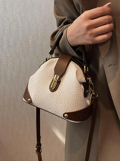 Women's Elegant Colorblock Handbag, Fashionable PU Leather Crossbody Shoulder Bag, Casual Trendy Versatile High-end Commuting Bag