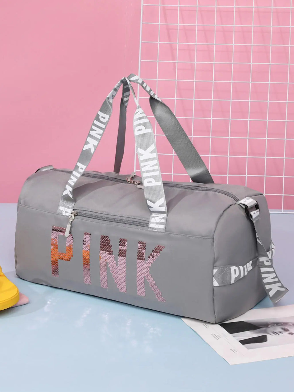 Fitness Bag with Shoe Compartment, Stylish Letter-Print Large-Capacity Lightweight Crossbody Gym Bag, Multifunctional Shoulder Bag