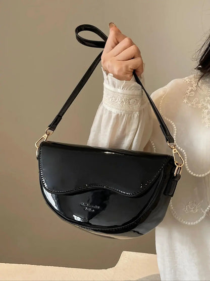 Women's Retro Solid Color Saddle Bag, Wide Shoulder Strap Messenger Bag, Fashionable Classic Popular Shoulder Bag, Crossbody Shoulder Bag, Everyday Crossbody Bag, Suitable for Daily Outing