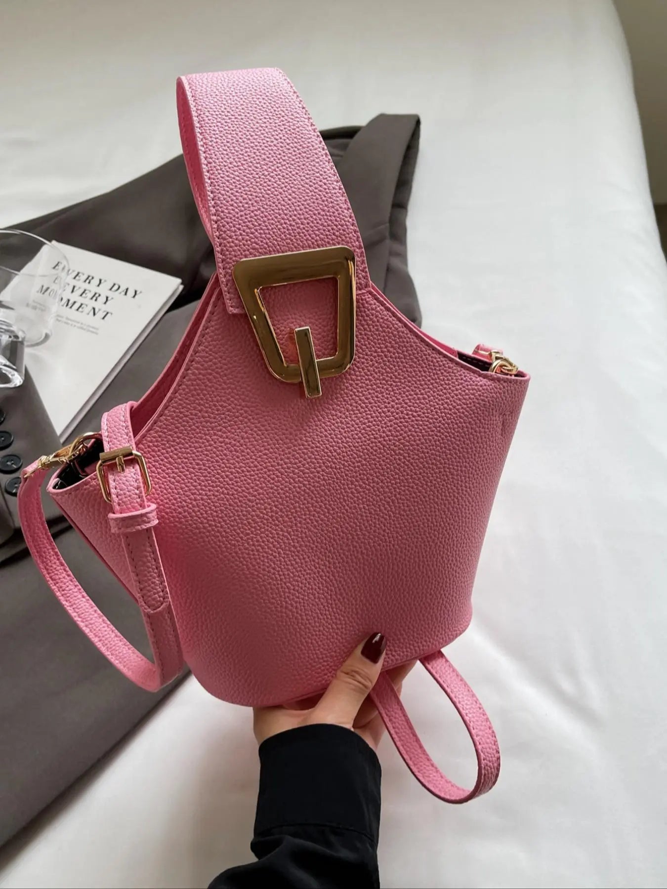 Women's Plain Color Handbag (1 Piece), Casual Pu Leather Zipper Handbag with Bag Strap for Daily Use, Daily Commuting Bag, Casual Commuter Handbag, Casual Fashion Bag, Casual Everyday Bag