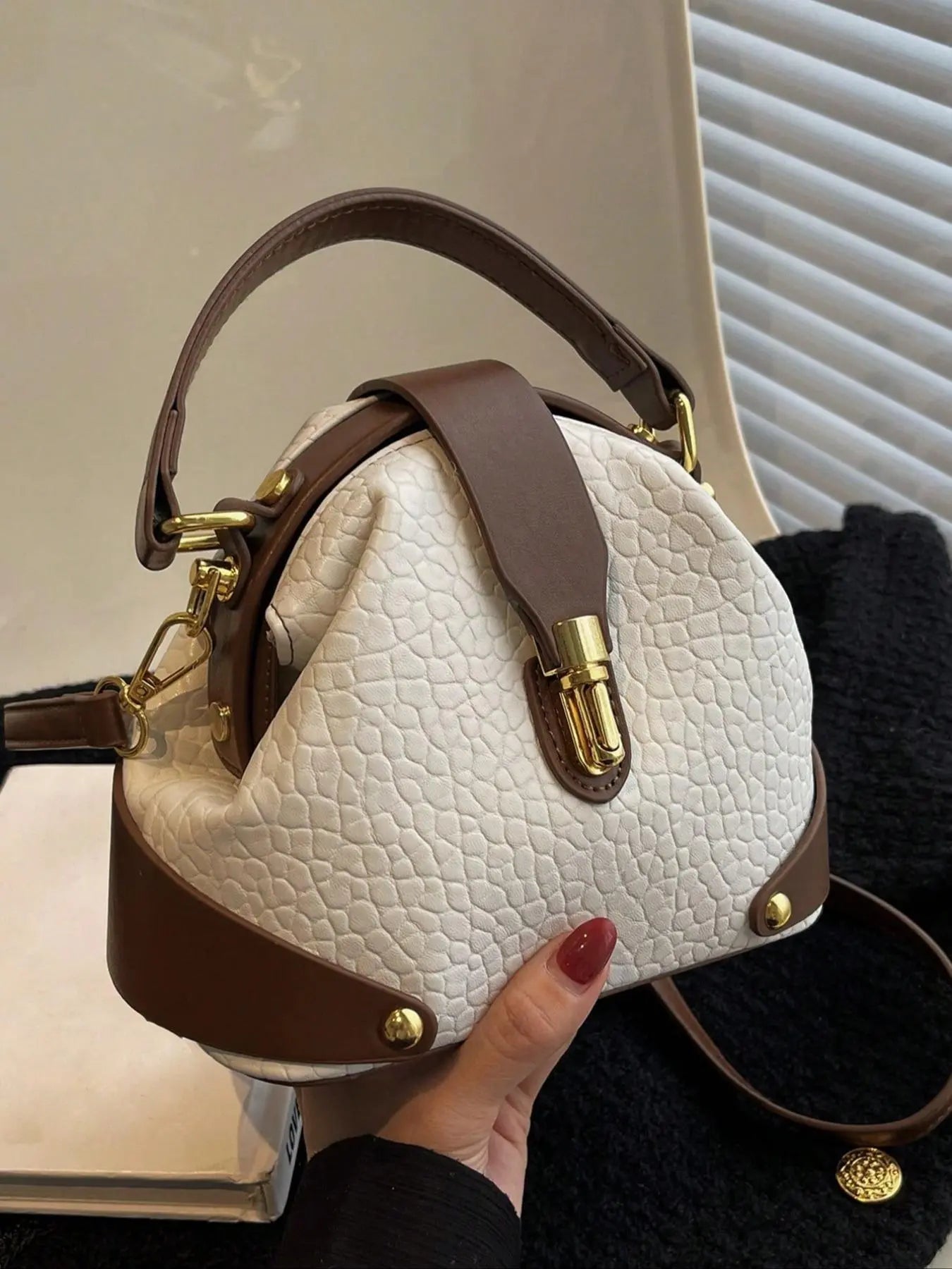 Women's Elegant Colorblock Handbag, Fashionable PU Leather Crossbody Shoulder Bag, Casual Trendy Versatile High-end Commuting Bag