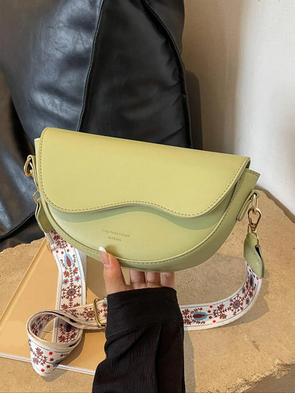 Women's Retro Solid Color Saddle Bag, Wide Shoulder Strap Messenger Bag, Fashionable Classic Popular Shoulder Bag, Crossbody Shoulder Bag, Everyday Crossbody Bag, Suitable for Daily Outing
