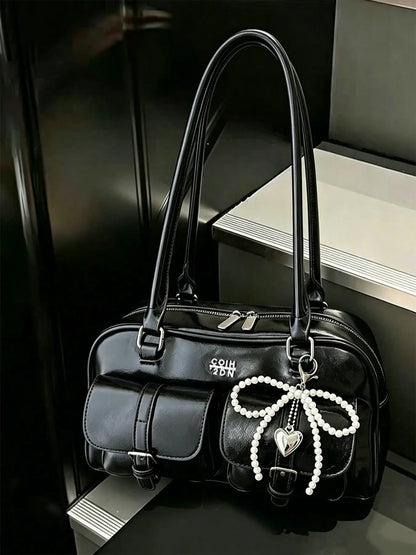 Women's Elegant Solid Color Shoulder Bag, Fashionable Pu Leather Bag for Daily Used, Casual Trendy Versatile High-quality Daily Commuting Bag