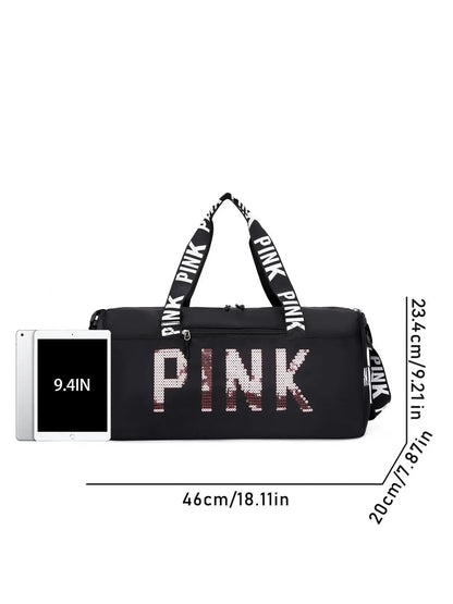 Fitness Bag with Shoe Compartment, Stylish Letter-Print Large-Capacity Lightweight Crossbody Gym Bag, Multifunctional Shoulder Bag