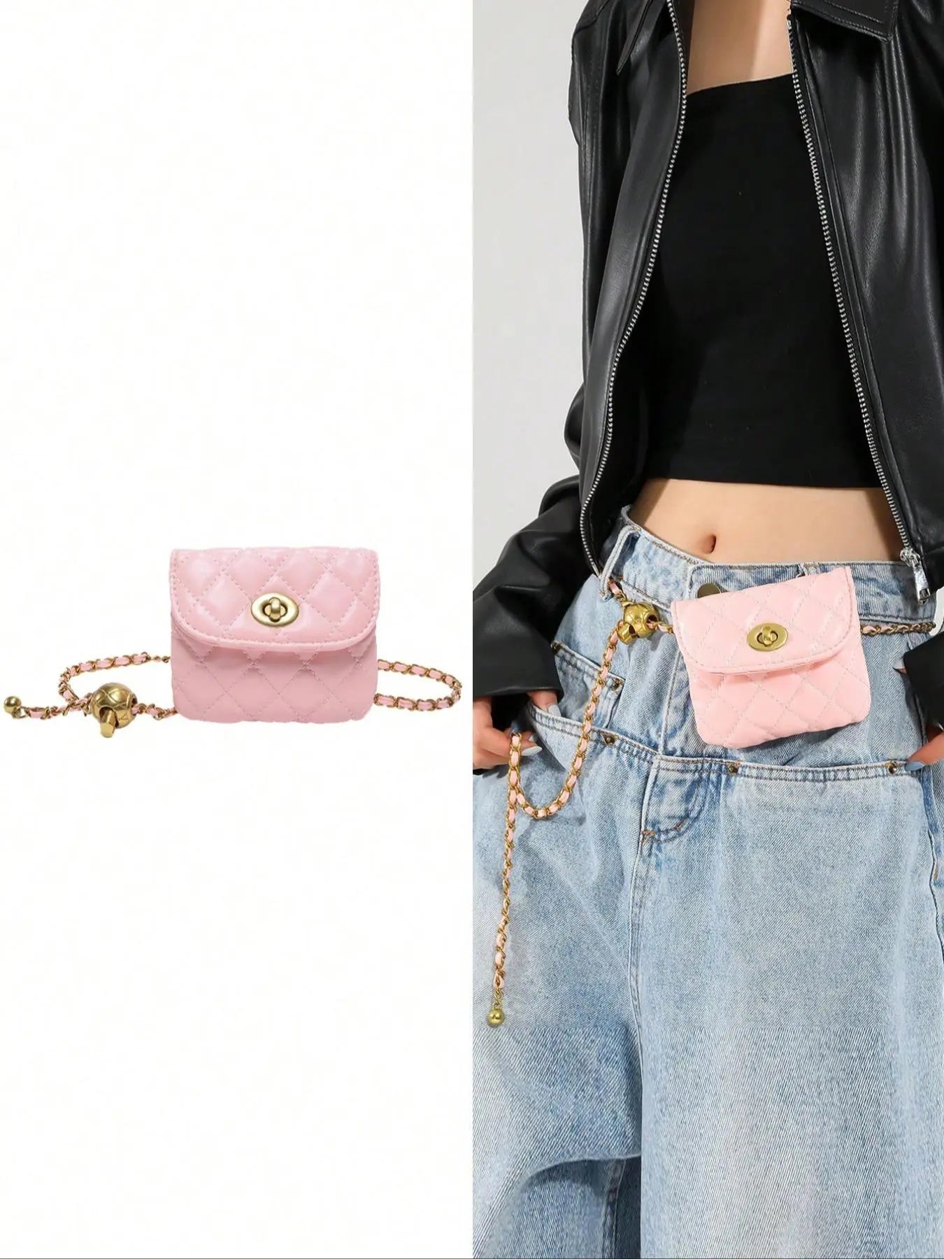 Women's Elegant  Quilted Design Chain Belt Bag,  Style Fashionable Pu Leather Fanny Pack for Daily Used, Casual Trendy Versatile High-quality Daily Commuting Bag, Bum Bag, Casual Waist Bag, Portable Waist Bag, Waist Packs